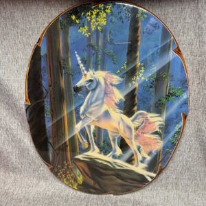 Vintage Sue Dawe Unicorn Wood Wall Plaque Glitter Fantasy Art Forest 80s Decor